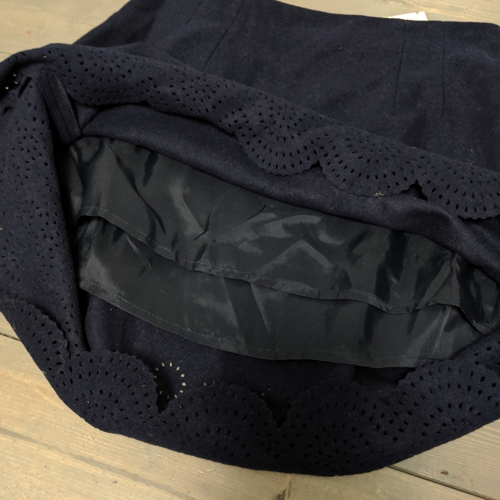 NWT Cynthia Steffe Wool Eyelet Skirt | Navy Blue | Scalloped Hem | Size 12 - Picture 2 of 8